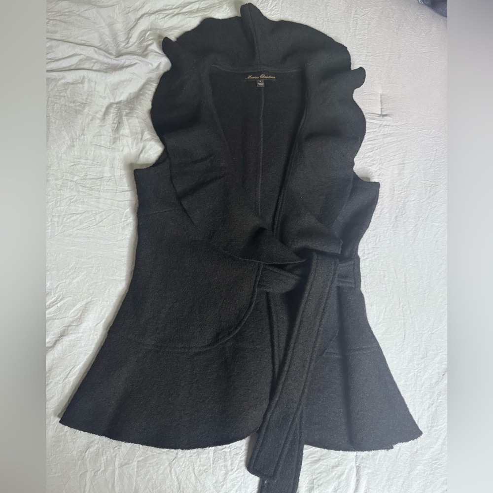 Marisa Christina Vintage Black Wool Blend Ruffle Romantic Vest Size S